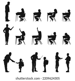 Happy Teachers Day. Teacher student Silhouette set in classroom