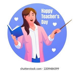 happy teacher's Day, with teacher teaches and brings books