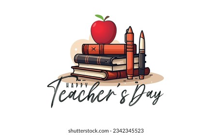 Happy Teacher's Day with text  and school equipment