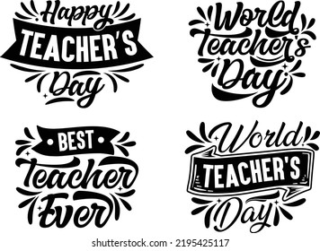happy teachers' day, unique hand-drawn typography poster. Vector art. Great design element for congratulation cards, banners and flyers