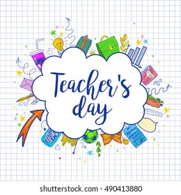 Happy Teacher's day - unique handdrawn typography poster. Vector art. Great design element for congratulation cards, banners and flyers.