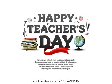 happy teachers day vector illustration with school equipment for poster, brochure, banner and greeting card