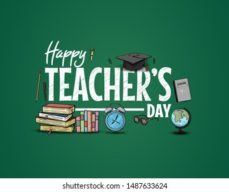 happy teachers day vector illustration and school equipment for poster  brochure  banner   greeting card