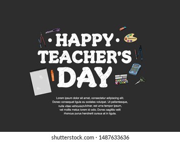 happy teachers day vector illustration with school equipment for poster, brochure, banner and greeting card