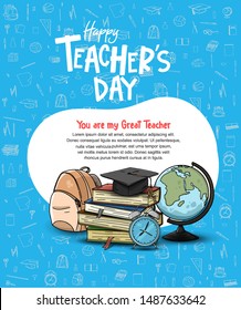 happy teachers day vector illustration with school equipment for poster, brochure, banner and greeting card