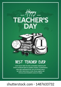 happy teachers day vector illustration with school equipment for poster, brochure, banner and greeting card