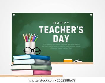 happy teachers day vector illustration with school equipment for poster, brochure, banner and greeting card