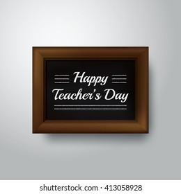 Happy teacher's day vector illustration. EPS 10. Wooden frame with place for text. Wooden rectangular 3d photo frame with shadow. Vector illustration