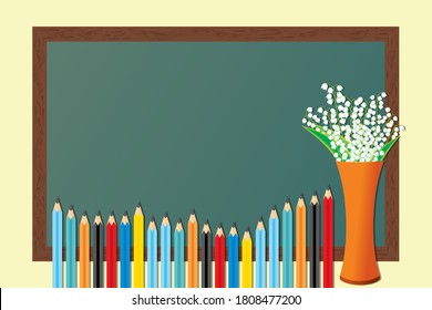 Happy teacher's day vector poster design, school elements set