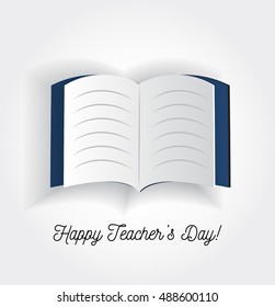 Happy teacher's Day! Vector realistic open paper book. Educational 3d cutout symbol. Logo ad element for library and office. Perfect clean empty template for design. Mock up. Notch out white notebook