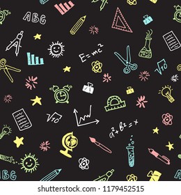 Happy teacher's day vector seamless pattern in chalkboard style 