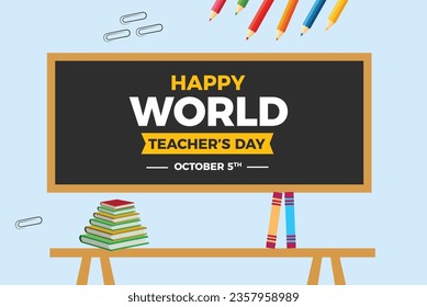 Happy Teachers Day vector  Template  with school equipment for poster, brochure, banner and greeting card