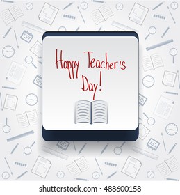 Happy teachers day vector typography. Lettering design for greeting card, logo, stamp, banner. Cutout paper element, sticker. Greeting card with calligraphy. School pattern template