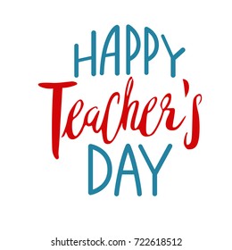 Happy teachers day vector typography set. Lettering 
design for greeting card, logo, stamp or teacher's day banner.