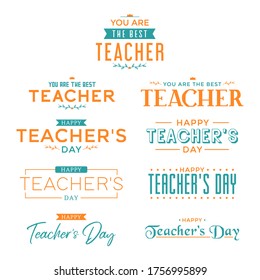 Happy teachers's day vector typography calligraphy and lettering postcards set. Design for greeting card, logo, stamp or teacher's day banner.