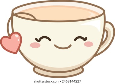 Happy teacup with a heart-shaped tea bag