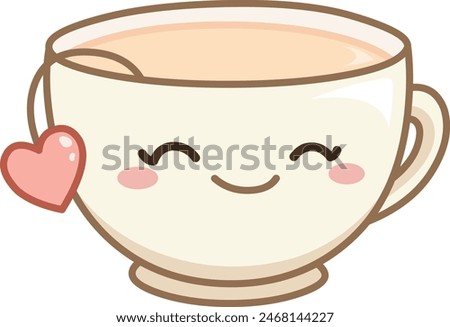 Happy teacup with a heart-shaped tea bag