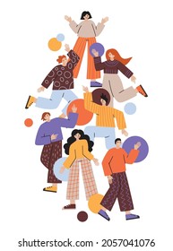 Happy team. Illustration for your business. Men and women work together. Cute people, they are friends