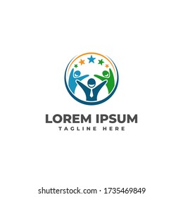 Happy Team Work with Star Logo Vector Icon Illustration