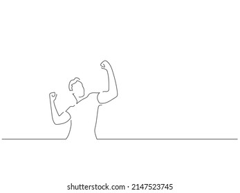 Happy teammates in line art drawing style. Sport celebration of a group of young people. Black linear sketch isolated on white background. Vector illustration design.