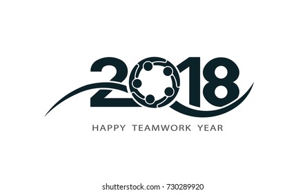 Happy Teamwork New Year 2018. Vector Logo Illustration. White Background