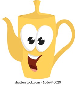Happy teapot, illustration, vector on white background.