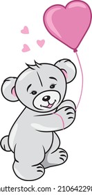 Happy teddy bear with a balloon in his hands. Vector