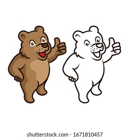 Feliz Oso De Teddy Haciendo El Signo Arriba. Página Coloración