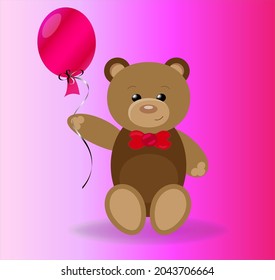 Happy teddy bear with pink balloon happy birthday gift birthday party present for children plush teddy bear