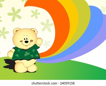 happy teddy bear and rainbow cartoon background