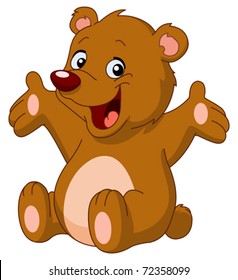 Happy teddy bear raising his arms
