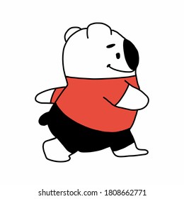 Happy teddy bear running.cute cartoon character in a red t-shirt and shorts. Panda bear is engaged in sports. For postcards, t-shirt design, logos of sports clubs and sections.vector illustration