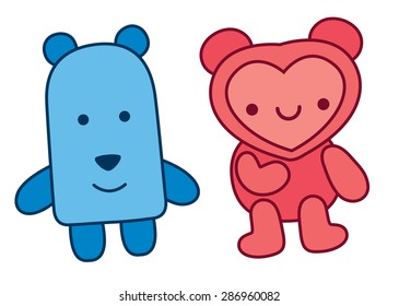 Happy teddy bear set - cute cartoon bear vector hand drawing illustration 