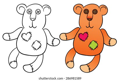 Happy teddy bear set - cute cartoon bear vector hand drawing illustration 