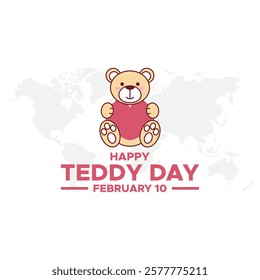Happy Teddy Day Post and Greeting Card. 10 February - Teddy Day of Valentine's Week Vector Illustration