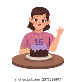 happy teen birthday sixteen cake isolated