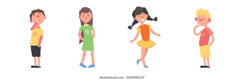 Happy Teen Boy and Girl Standing and Smiling Vector Illustration Set