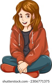 Happy teen cartoon sitting on the floor illustration