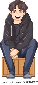 Happy teen cartoon sitting on the floor illustration
