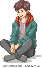 Happy teen cartoon sitting on the floor illustration