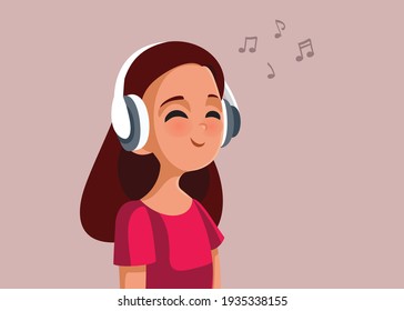 Happy Teen Girl Listening to Music. Cool teenager wearing headphones and humming
