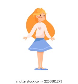 Happy Teen Girl Standing and Smiling Vector Illustration