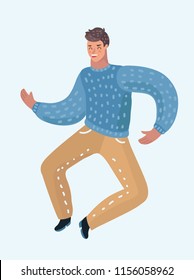 Happy teen guy dancing. This men is in happiness and celebrate triumph. Vector cartoon illustration in modern concept