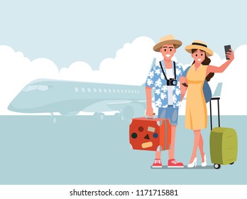 Happy  teen traveler.Vector illustration cartoon character.