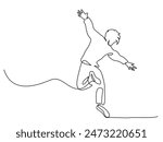 Happy teenager jumping and dancing. Continuous one line drawing. Vector illustration