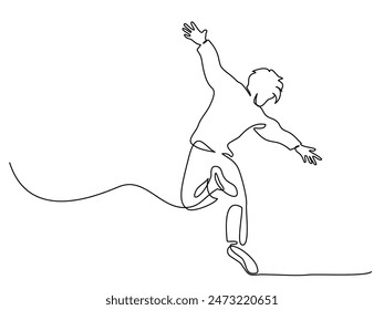 Happy teenager jumping and dancing. Continuous one line drawing. Vector illustration