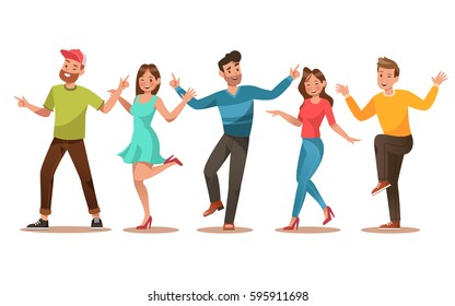 Happy teens character design. Teens dancing vector.