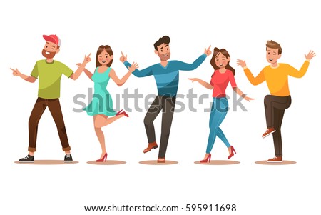 Happy teens character design. Teens dancing vector.