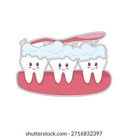 Rotina de escovação de dentes felizes com escovas de dentes de desenho animado