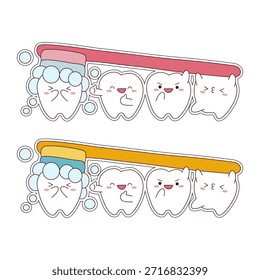 Rotina de escovação de dentes felizes com escovas de dentes de desenho animado